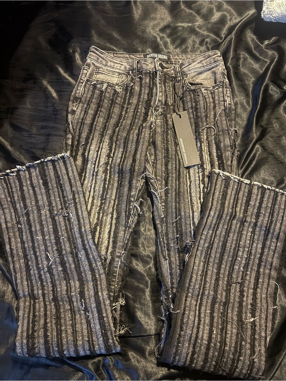 Women's Gray Striped Straight-Leg Jeans